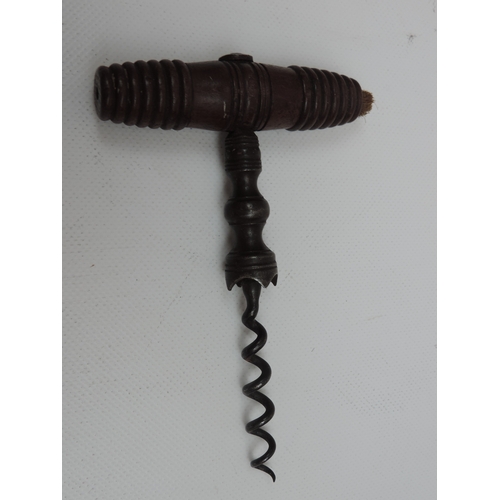 38 - 2x Antique Button Corkscrews with Coco Bolo Wooden Handles, Both c1840 - One has a Tulip Shaped Cork... 