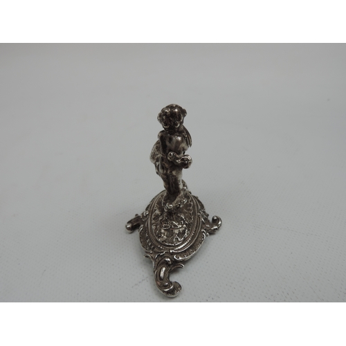 279 - Silver Miniature: An Early 20th Century Continental Cast Silver Miniature of a Putti with a Stork - ... 