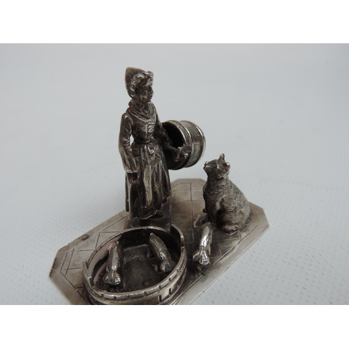 7 - An Early 20th Century Dutch Silver Miniature of a Farmers Wife Feeding the Pigs, Her Dog Close By - ... 