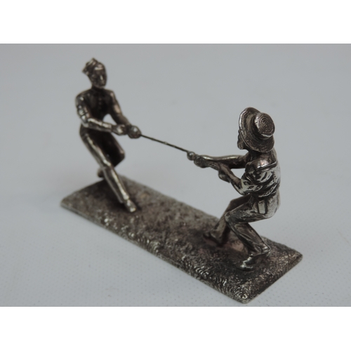 256 - A Victorian Silver Plated Knife Rest Modelled as a Tug of War Between Two Men - It Carries the Desig... 