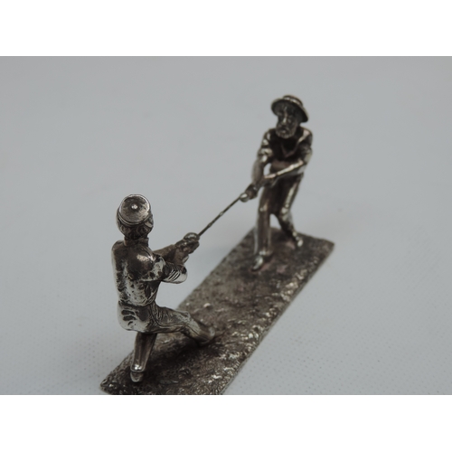 256 - A Victorian Silver Plated Knife Rest Modelled as a Tug of War Between Two Men - It Carries the Desig... 