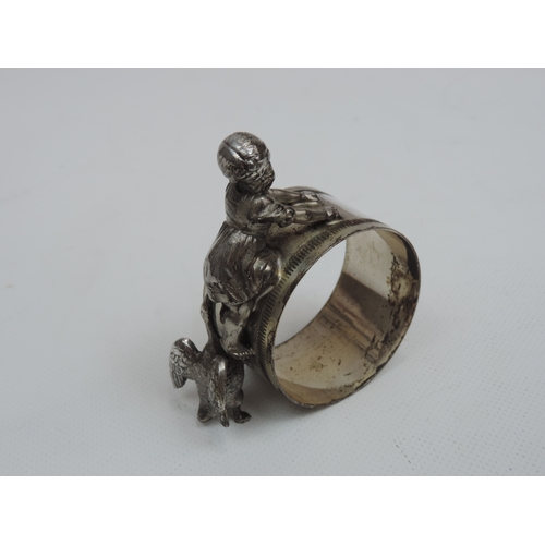 221 - A Late Victorian Large Silver Plate Figural Napkin Ring of a Young Girl being Pecked by a Large Bird... 