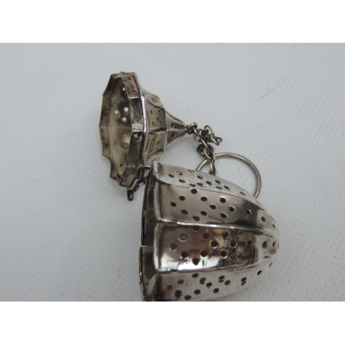 247 - An Antique Silver Infuser - Ten Sided Body with Hinged Cover and Chain - Unmarked and Approx. 2