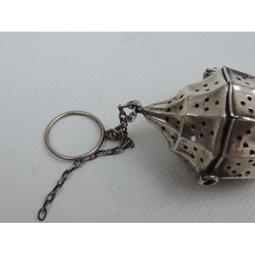 247 - An Antique Silver Infuser - Ten Sided Body with Hinged Cover and Chain - Unmarked and Approx. 2