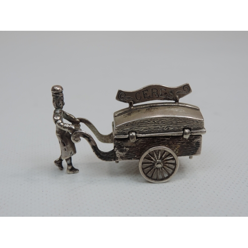 289 - A Miniature Silver Bakers Cart, with Hinged Cover Opening to Reveal the Bakers Wares - Unmarked - Th... 