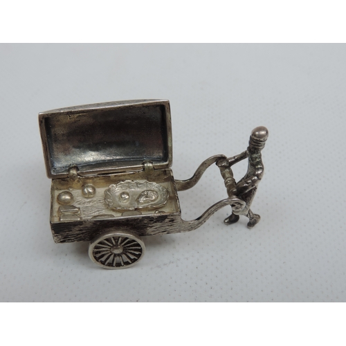 289 - A Miniature Silver Bakers Cart, with Hinged Cover Opening to Reveal the Bakers Wares - Unmarked - Th... 