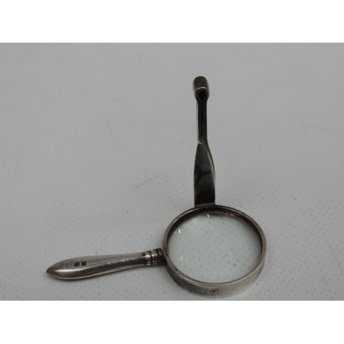 238 - A Miniature Silver Magnifying Glass with an Unusual Side Arm - Hallmarked for London 1923 by John He... 