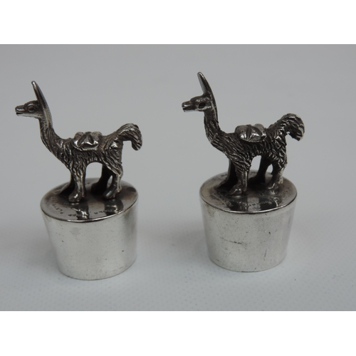 241 - 4x Peruvian Silver Bottle Stopper Cork Mounts, 2 with Gods, 2 with Alpacas/Llamas - All Marked '925'... 