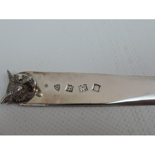 284 - A Silver Fox Head Letter Opener, Nicely Detailed - Hallmarked for Birmingham 1971 by J B Chatterley ... 