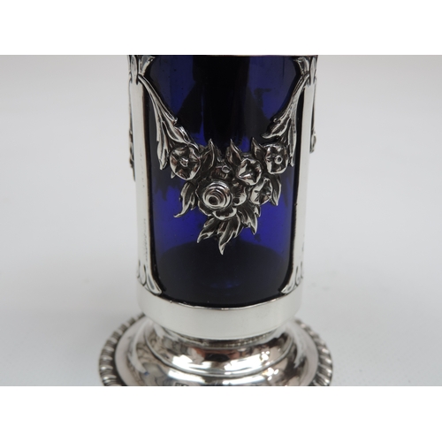 25 - An Edwardian Silver Mounted Blue Glass Pepper or Salt Dispenser, with Push-Down Action and Removable... 