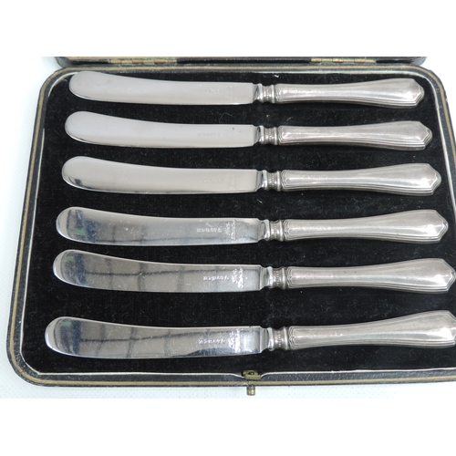 5 - Boxed Set of 6x Silver Handled Butter Knives