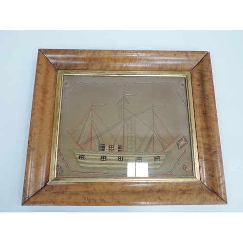 209 - 19th Century Maritime Silk Work in Maple Frame