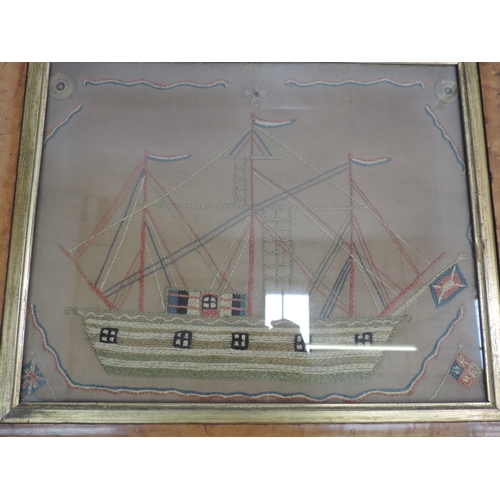 209 - 19th Century Maritime Silk Work in Maple Frame