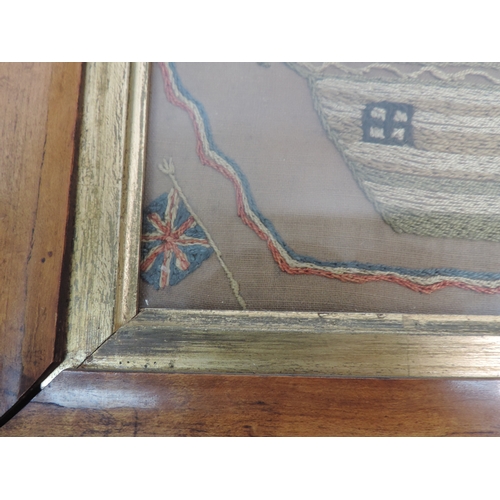 209 - 19th Century Maritime Silk Work in Maple Frame