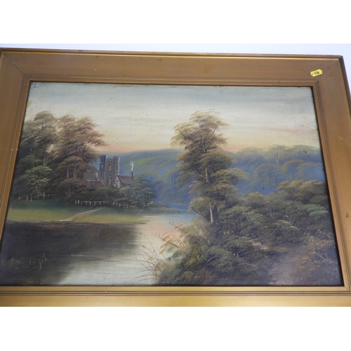 201 - Pair of Gilt Framed Oil on Board - Indistinct Signature - Visible Picture - 23x16