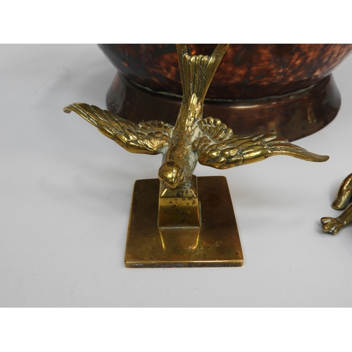 198 - Copper Coal Scuttle and 2x Brass Animals