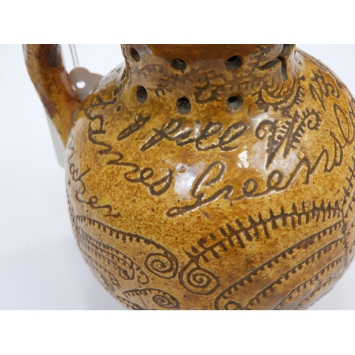 296 - Donyatt Slipware Puzzle Jug - James Greenslade Maker - Dated 17th January 1860