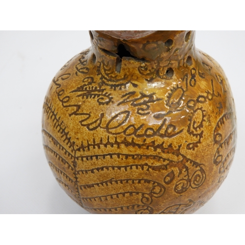 296 - Donyatt Slipware Puzzle Jug - James Greenslade Maker - Dated 17th January 1860