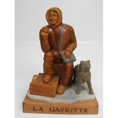 467 - Inuit Advertising Figure with Husky Dog - For La Gaviotta Tobacco - Potters Mark to Base