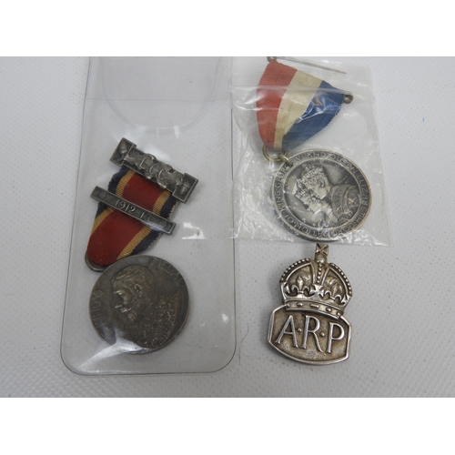 257 - 2x Commemorative Medals and Silver ARP Badge