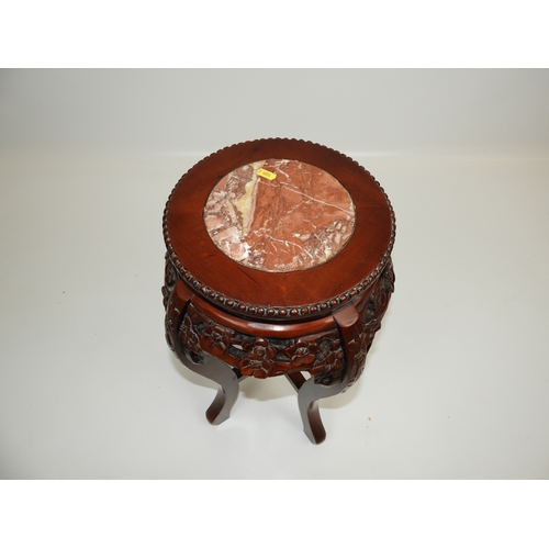 207 - Carved Hardwood Plant Stand with Marble Top