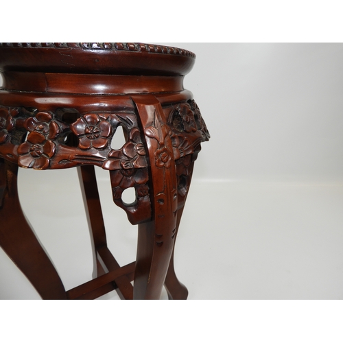 207 - Carved Hardwood Plant Stand with Marble Top