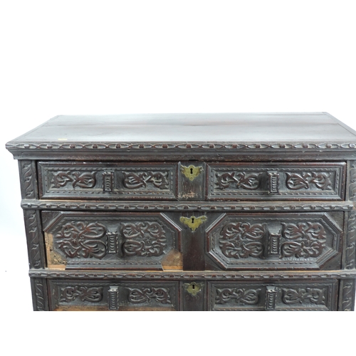 245 - 19th Century Profusely Carved Oak Chest of Four Drawers