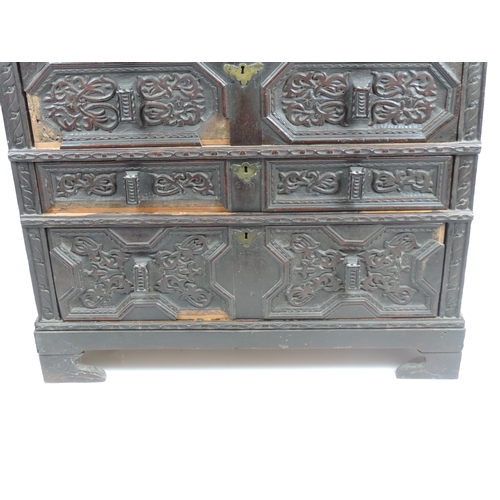 245 - 19th Century Profusely Carved Oak Chest of Four Drawers