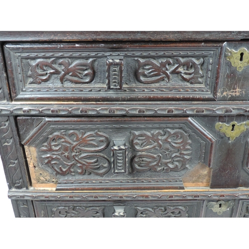 245 - 19th Century Profusely Carved Oak Chest of Four Drawers