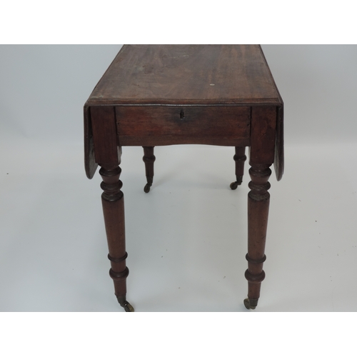 424 - Victorian Mahogany Drop Flap Table with Drawer on Castor Feet