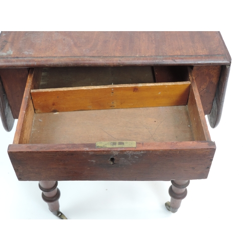 424 - Victorian Mahogany Drop Flap Table with Drawer on Castor Feet