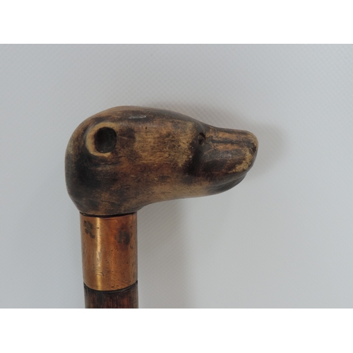 567 - Walking Cane with Carved Otters Head Top