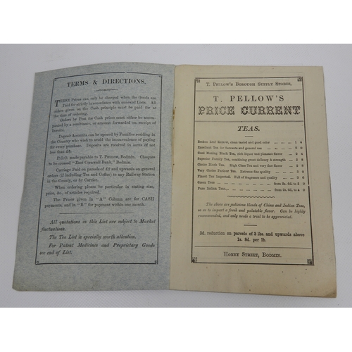 155 - Mid Victorian Price List for T Pellow's Tea and Coffee