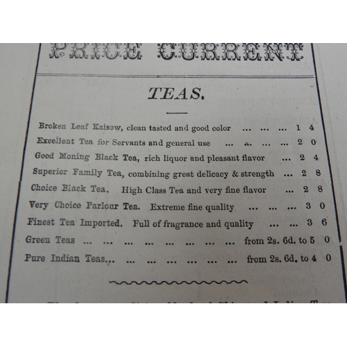 155 - Mid Victorian Price List for T Pellow's Tea and Coffee