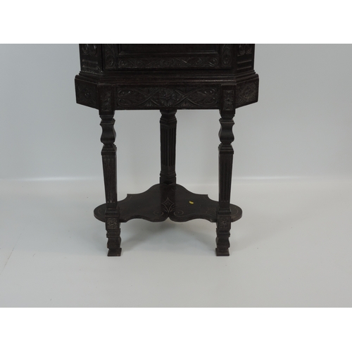 242 - Victorian Carved Oak Corner Cabinet on Stand