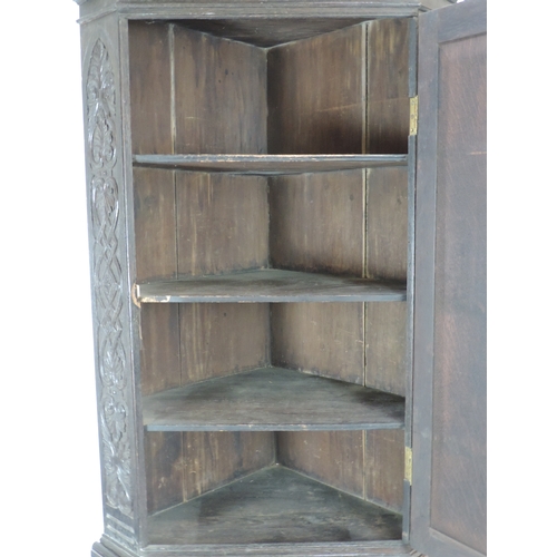 242 - Victorian Carved Oak Corner Cabinet on Stand