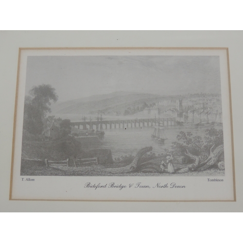 77 - Framed Engraving of Bideford Bridge & Town by T. Allom