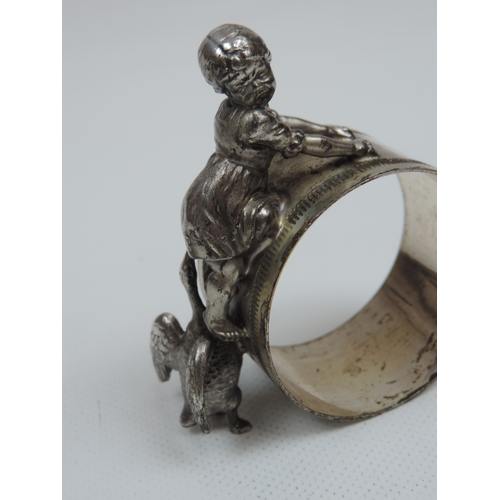 215 - A Late Victorian Large Silver Plate Figural Napkin Ring of a Young Girl being Pecked by a Large Bird... 