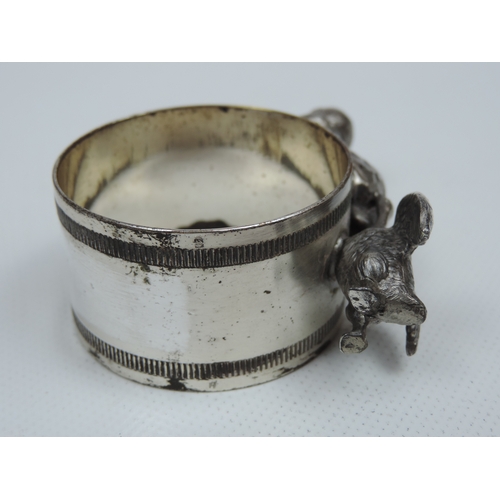 215 - A Late Victorian Large Silver Plate Figural Napkin Ring of a Young Girl being Pecked by a Large Bird... 