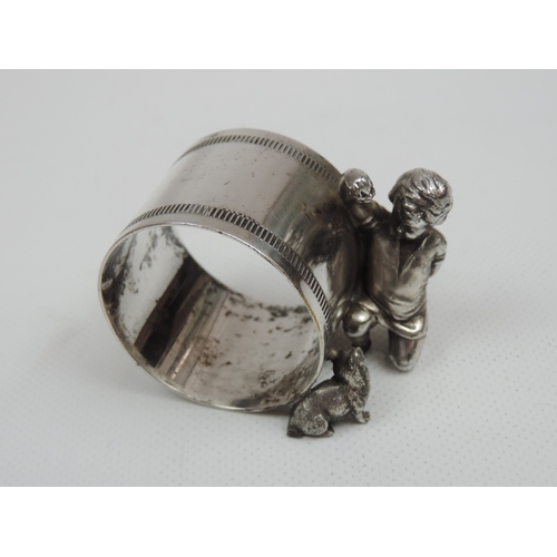 39 - A Pair of Late Victorian Silver Plate Figural Napkin Rings - One with a Young Boy and His Dog - The ... 