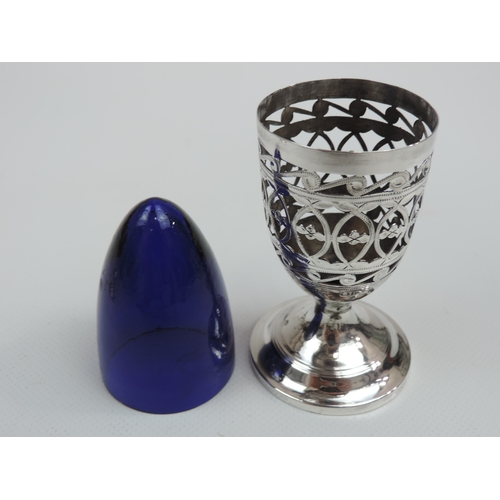 393 - A Late Victorian Chester Silver Pepper Pot with Blue Glass Liner of Vase Form with Pierced Sides and... 