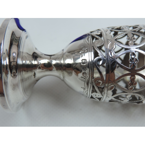 393 - A Late Victorian Chester Silver Pepper Pot with Blue Glass Liner of Vase Form with Pierced Sides and... 