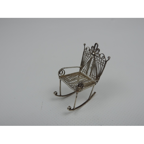 205 - Silver Miniatures: A Miniature Filigree Silver Four Piece Suite Consisting of 2x Armchairs, Sofa and... 