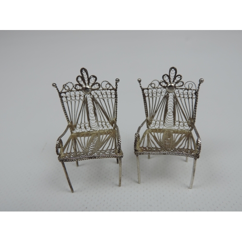 205 - Silver Miniatures: A Miniature Filigree Silver Four Piece Suite Consisting of 2x Armchairs, Sofa and... 