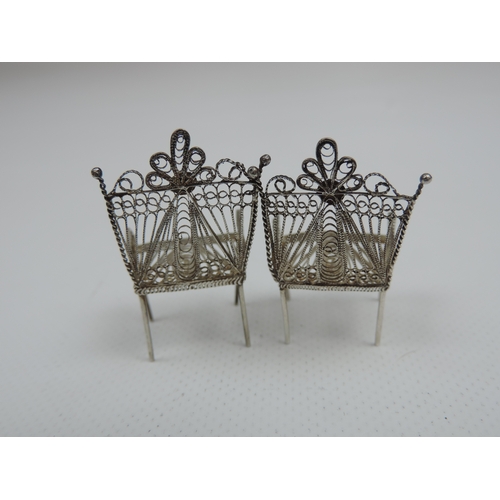 205 - Silver Miniatures: A Miniature Filigree Silver Four Piece Suite Consisting of 2x Armchairs, Sofa and... 