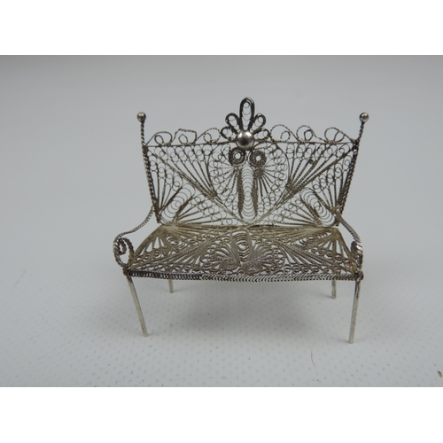 205 - Silver Miniatures: A Miniature Filigree Silver Four Piece Suite Consisting of 2x Armchairs, Sofa and... 