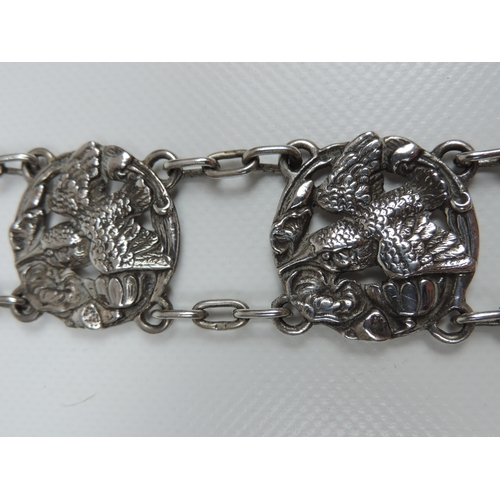 220 - A Superb Edwardian Silver Belt Consisting of 12x Linked Cast Panels each Pierced with a Kingfisher a... 