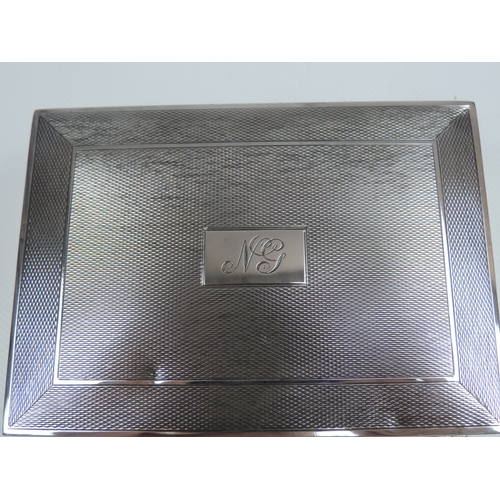 373 - A Silver Cigarette Box - Engine Turned Cover with Initialled Cartouche, Cedar Wood Lining on Four St... 