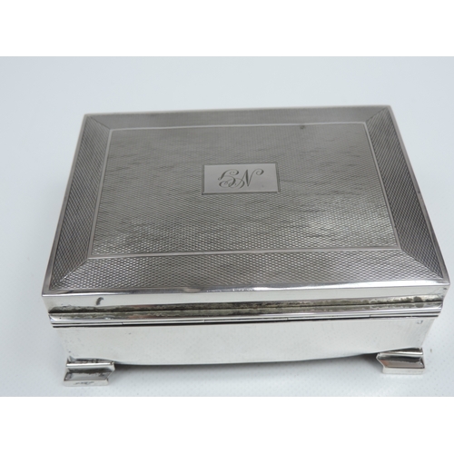 373 - A Silver Cigarette Box - Engine Turned Cover with Initialled Cartouche, Cedar Wood Lining on Four St... 