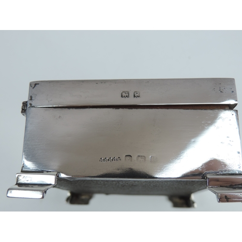 373 - A Silver Cigarette Box - Engine Turned Cover with Initialled Cartouche, Cedar Wood Lining on Four St... 